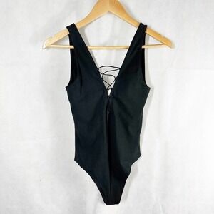 Aritzia Wilfred Free Black Thong Bodysuit Laced Up Size Medium
